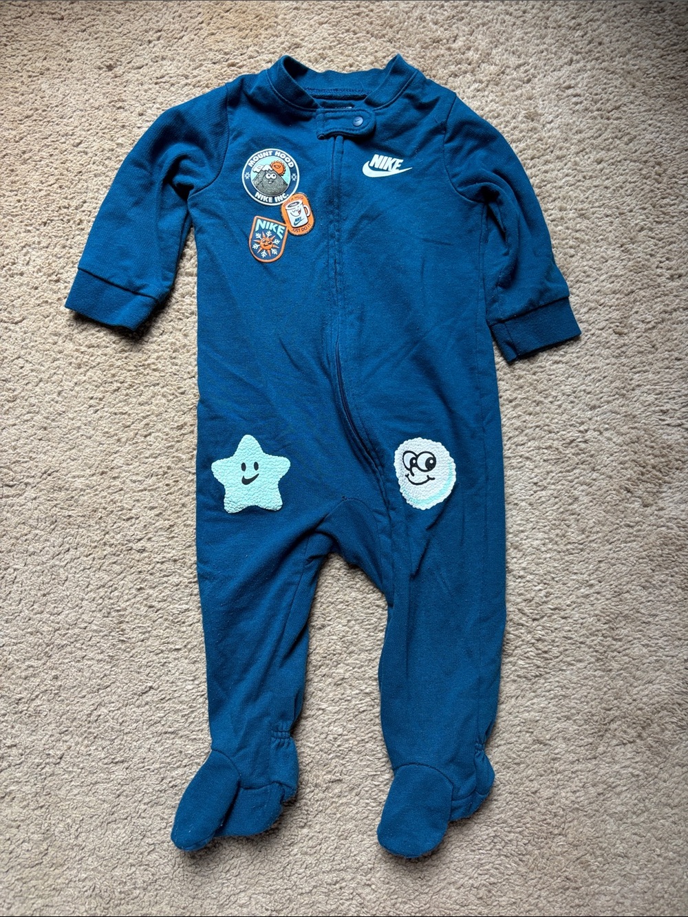Nike Navy Blue Infant Footed One-Piece with Star Patches